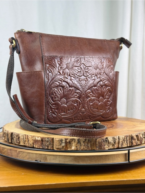 Patricia Nash Handbags - Patricia Nash Aveley Chestnut Tooled Leather Floral Crossbody Bag EUC